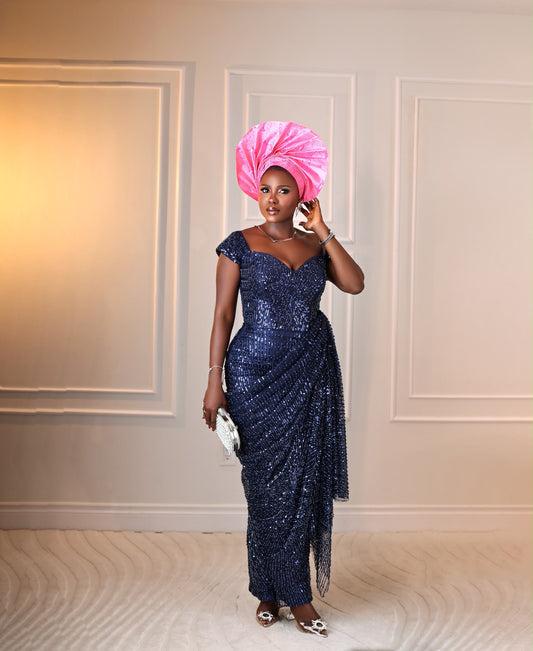 Midnight Beaded Drape Corset Gown