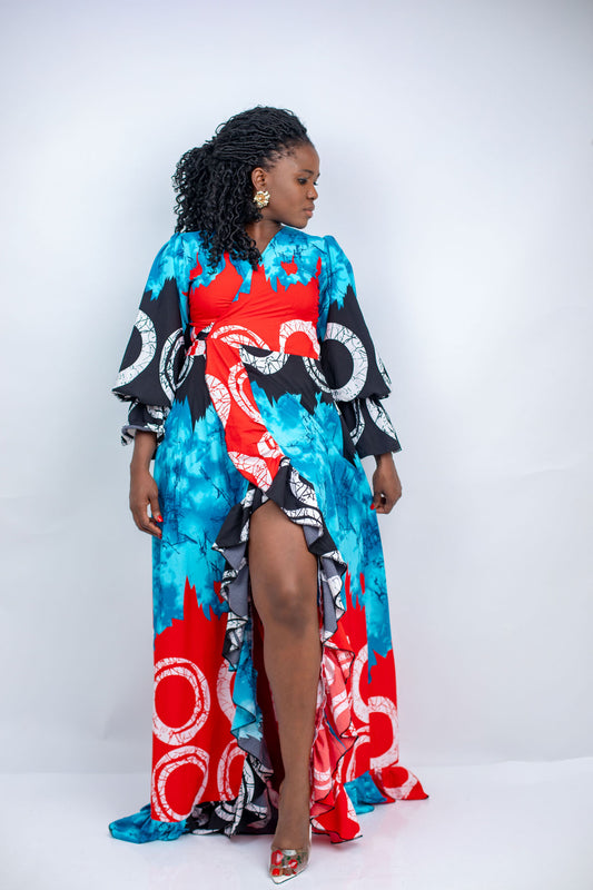 Toke Printed Crepe Wrap Long Dress